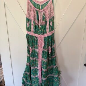 Free People Green and Pink Tiered Sundress